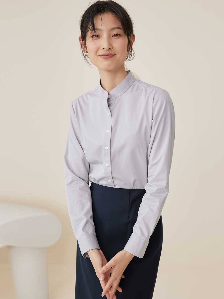 ノーカラージャケット ノーカラージャケット 上質リネン スタンドカラーシャツ