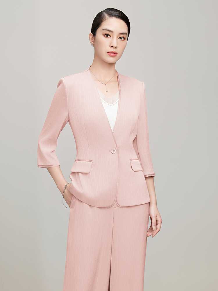 ノーカラージャケット 七分袖リネンノーカラージャケット