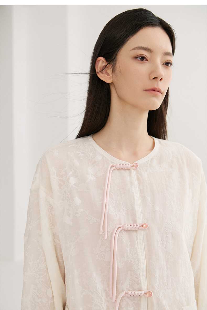 ノーカラージャケット 透かし織りリネン風雅ジャケット