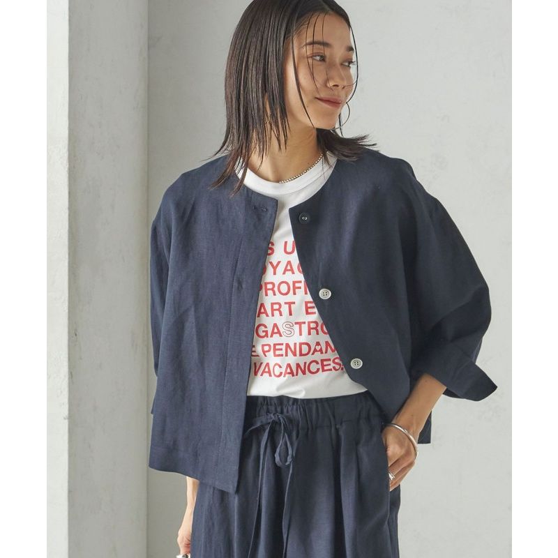 ノーカラージャケット ノーカラージャケット 風薫る優美なショートジャケット