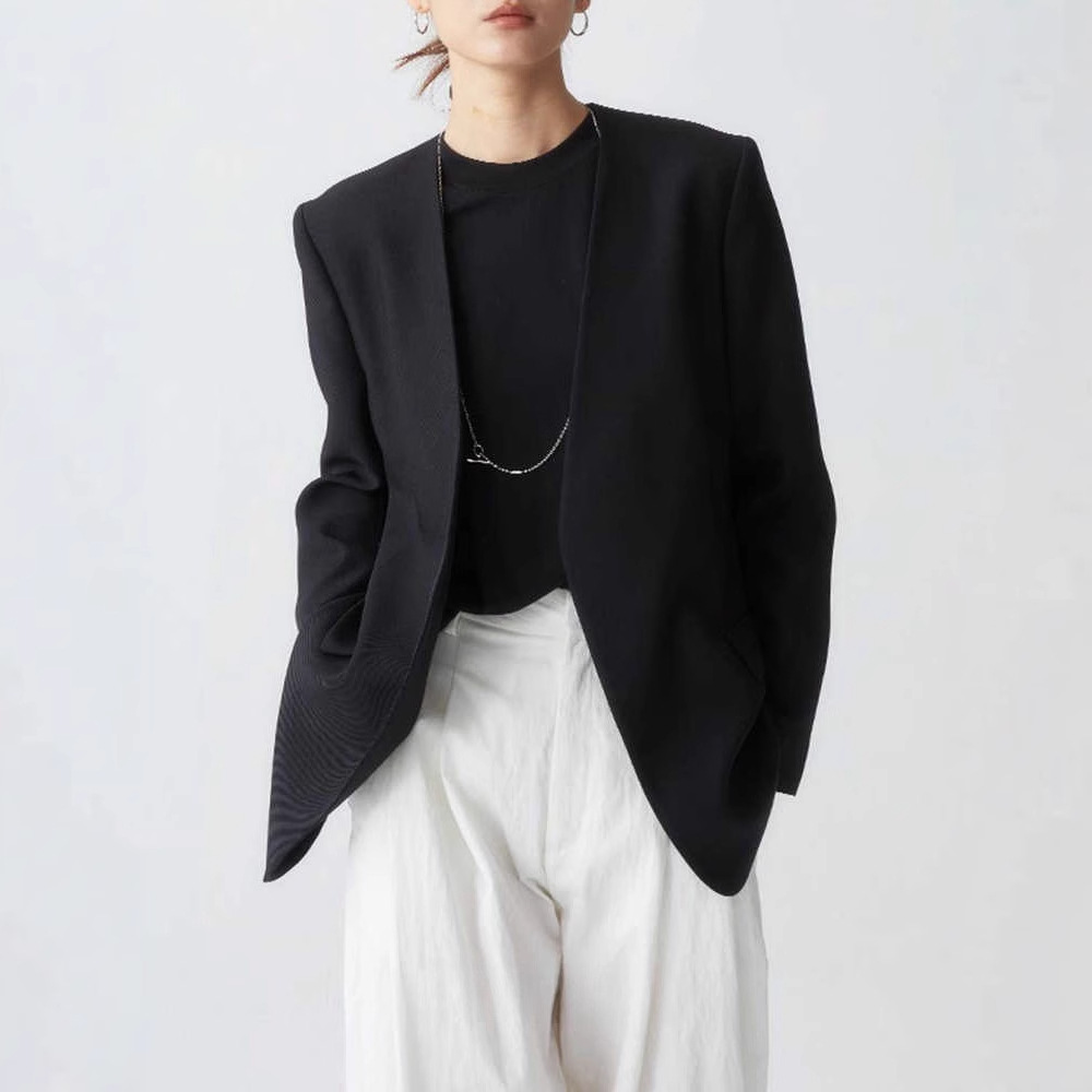 ノーカラージャケット シンプルノーカラーカッティングジャケット
