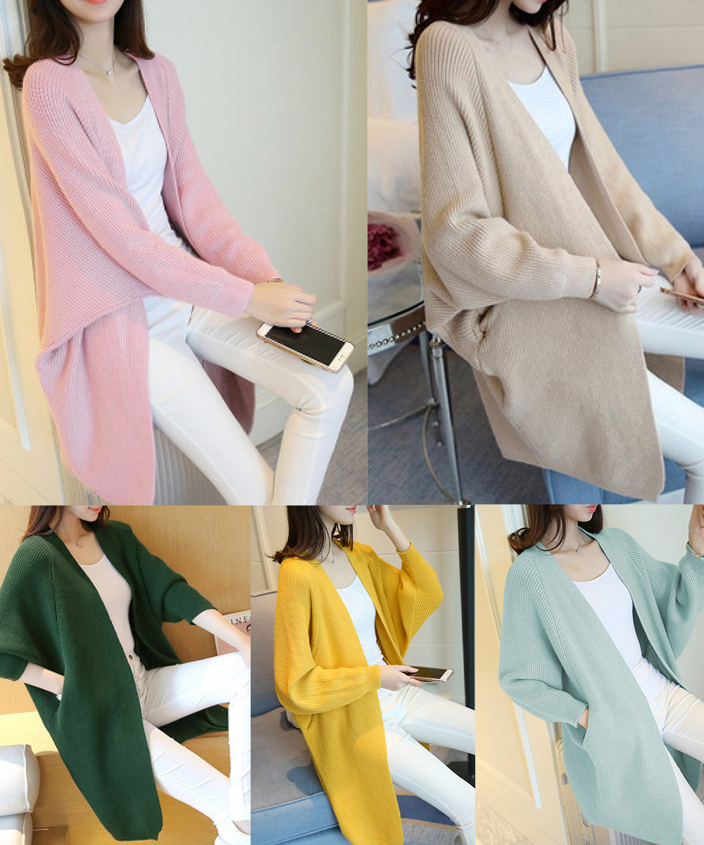 ノーカラージャケット ドルマンニット ロングカーディガン 秋冬