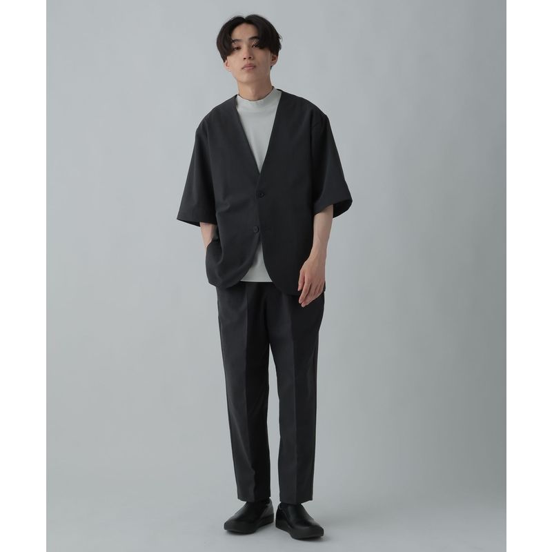 ノーカラージャケット ノーカラージャケット 涼やか五分袖リネンノーカラー