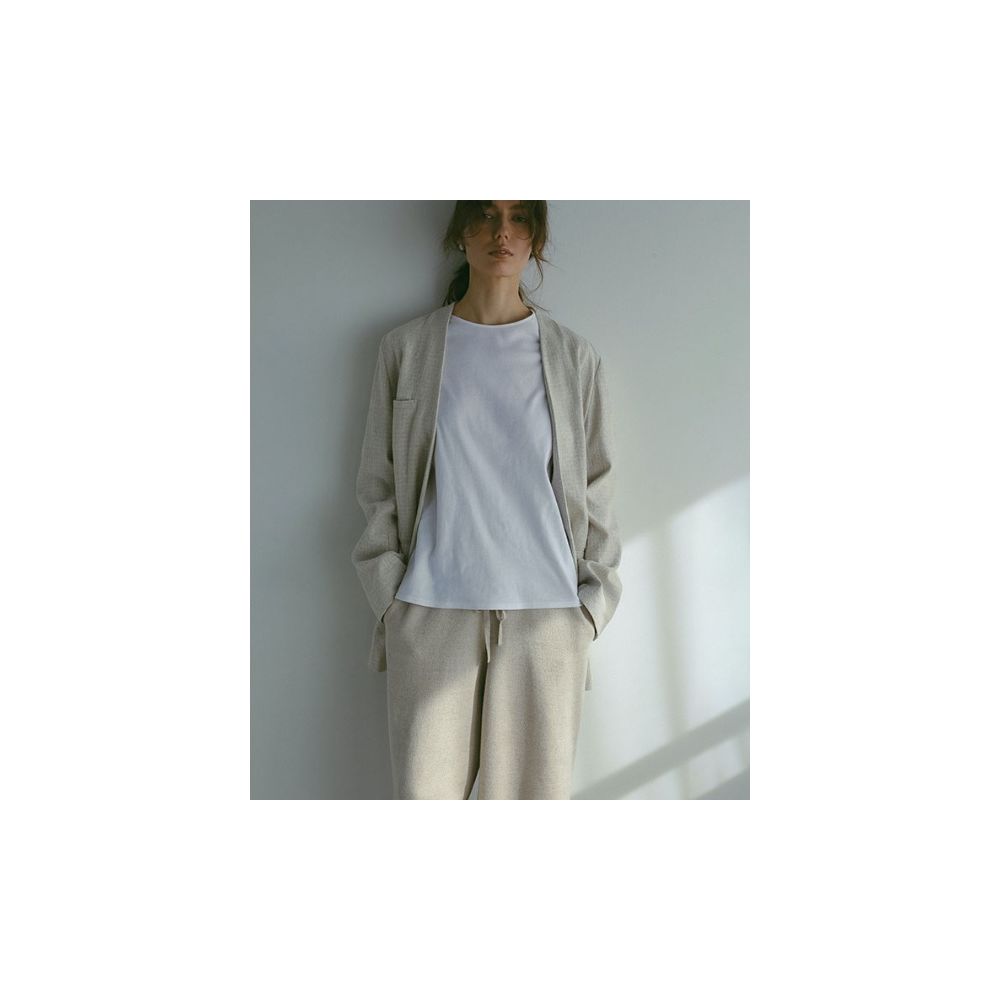 ノーカラージャケット ノーカラージャケット 風薫るリネンオーバージャケット