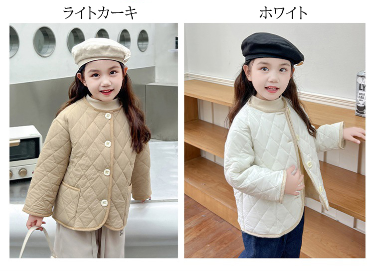 韓国子供服キルティングノーカラージャケット防寒裏起毛
