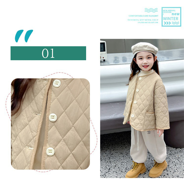 韓国子供服キルティングノーカラージャケット防寒裏起毛