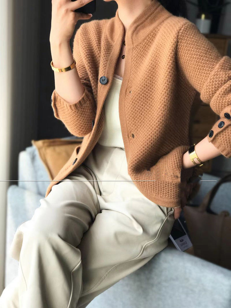 ノーカラージャケット 上品な編み地が魅力のツイードノーカラージャケット