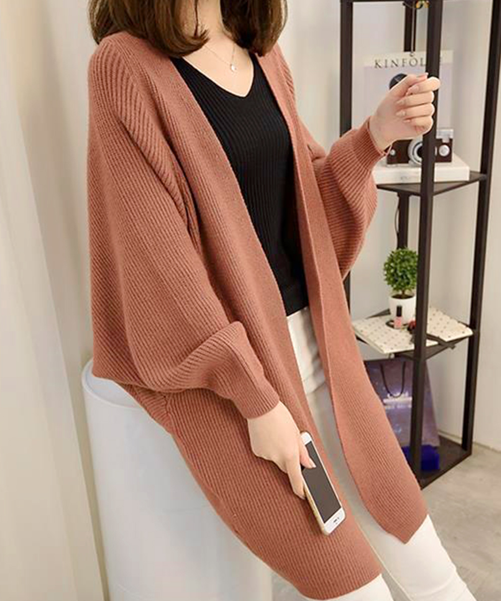 ノーカラージャケット ドルマンニット ロングカーディガン 秋冬