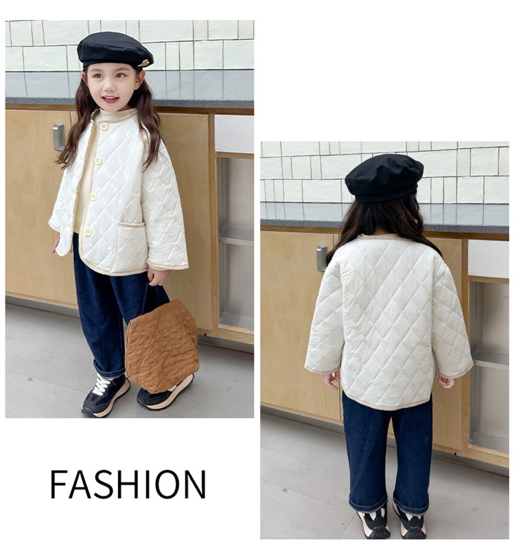 韓国子供服キルティングノーカラージャケット防寒裏起毛