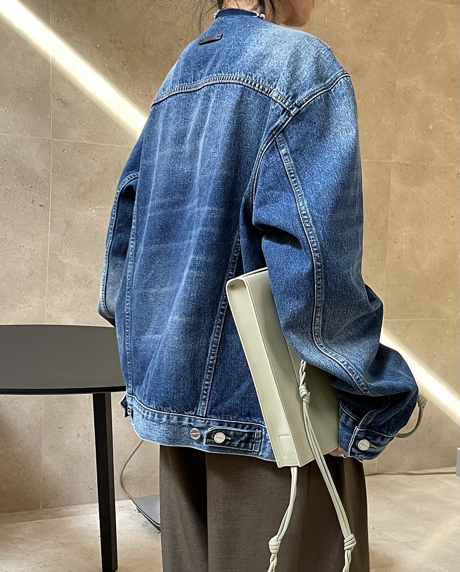 ノーカラージャケット クラシックゆったりデニムジャケット