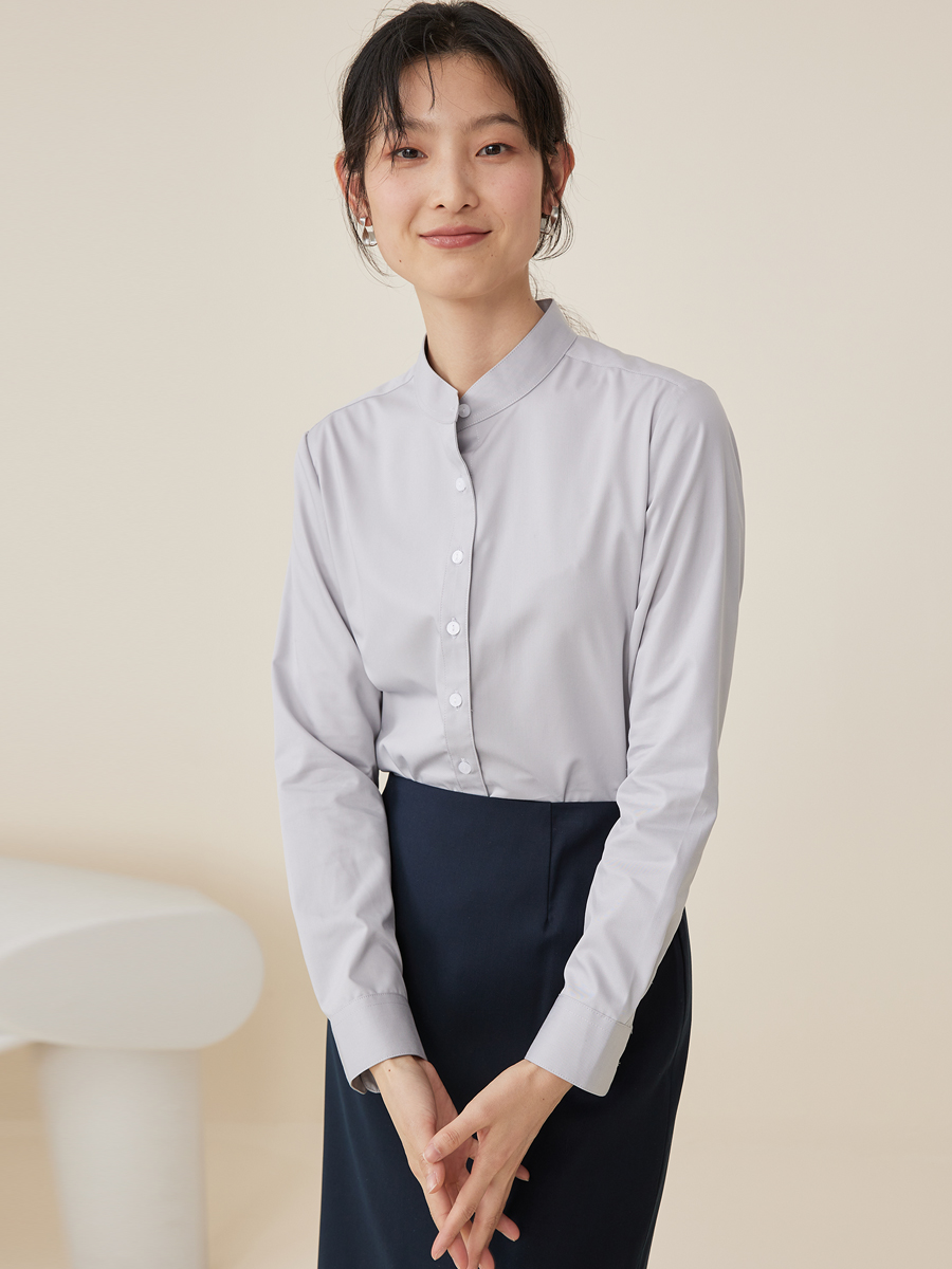 ノーカラージャケット ノーカラージャケット 上質リネン スタンドカラーシャツ