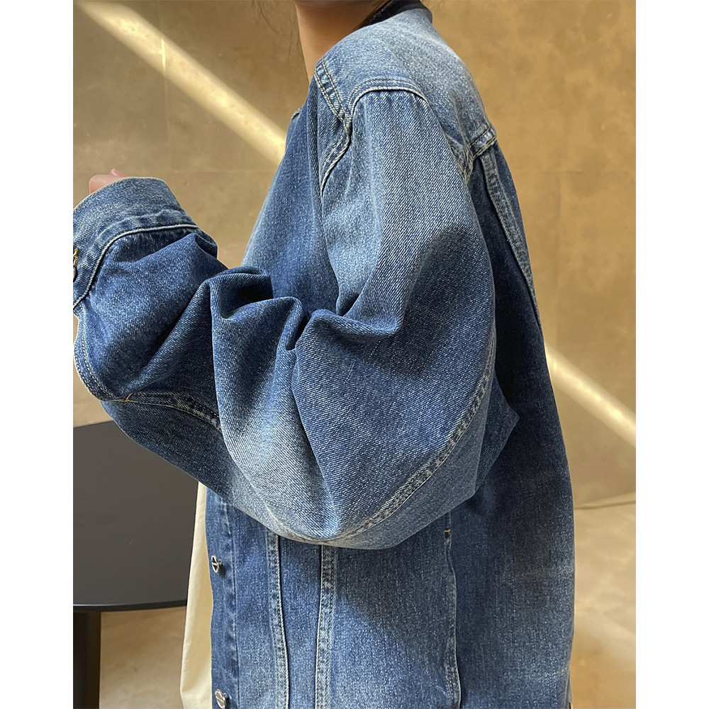 ノーカラージャケット クラシックゆったりデニムジャケット
