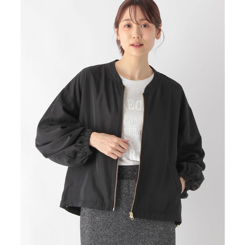 ノーカラージャケット ノーカラージャケット ゆったりシルエット麻混ブルゾン
