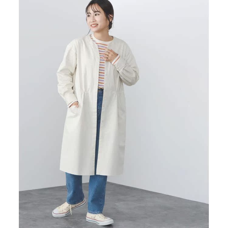 ノーカラージャケット ノーカラージャケット リネン素材の洗練ロングジャケット