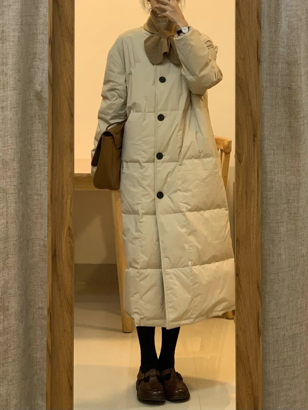 ノーカラージャケット シンプルノーカラーロングダウン
