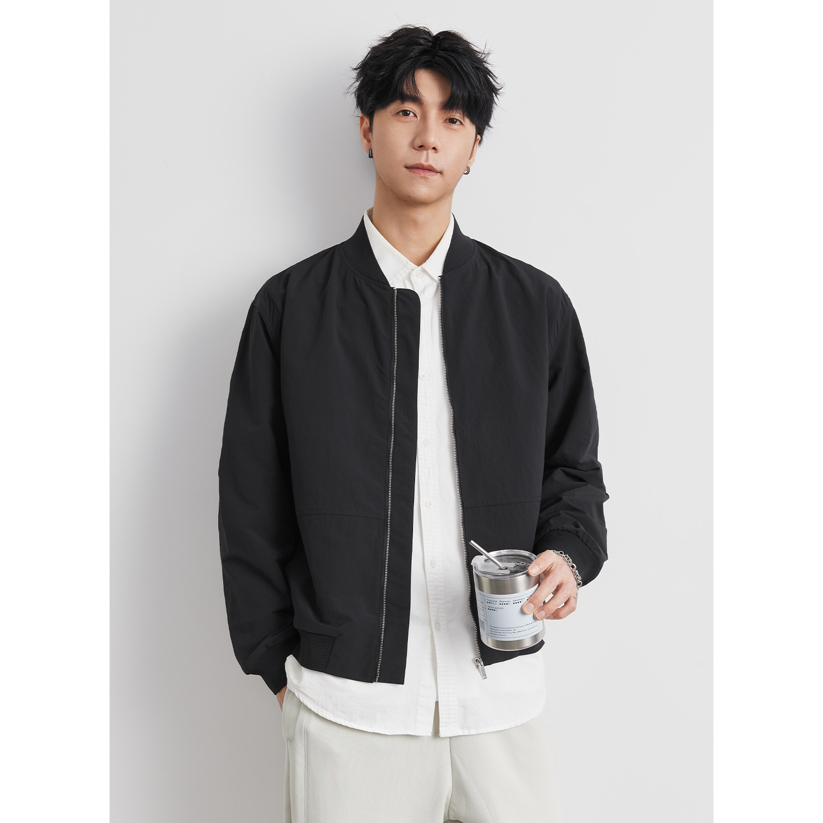 ノーカラージャケット 軽やか素材 シンプルジャケット