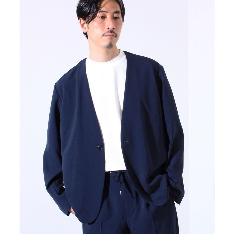ノーカラージャケット 風薫る麻混ノーカラージャケット