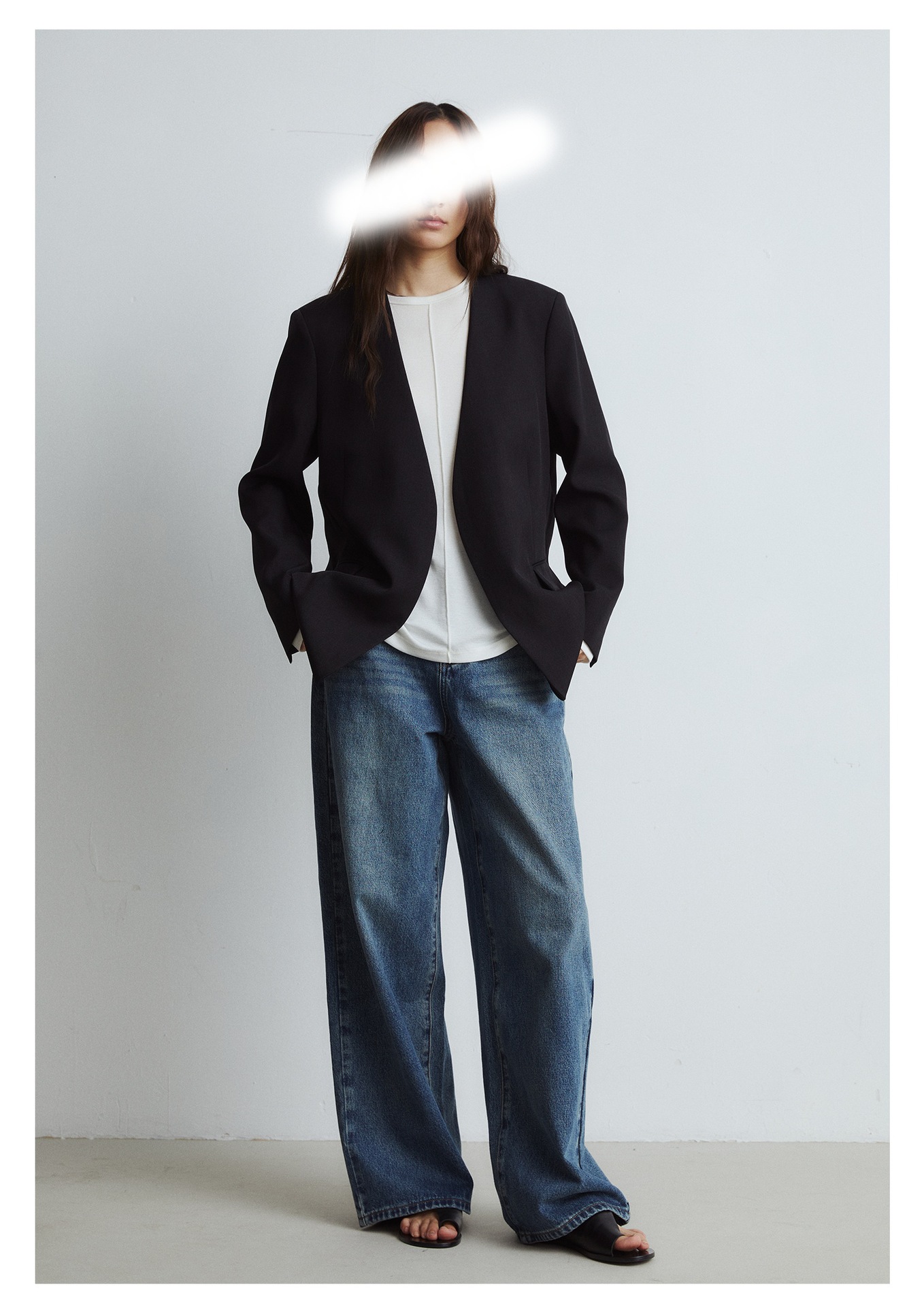 ノーカラージャケット シンプルノーカラーカッティングジャケット