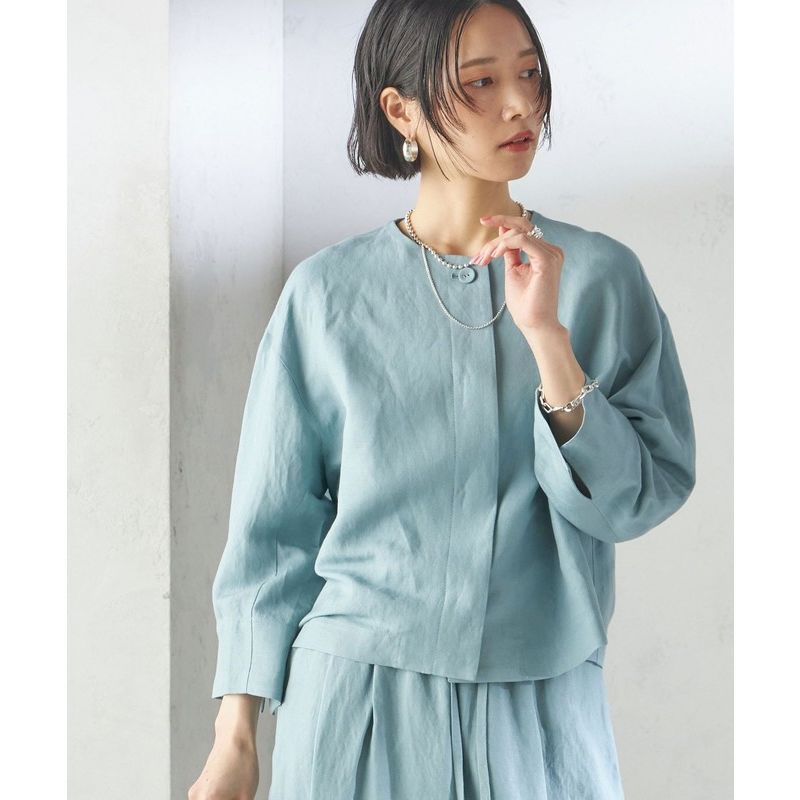 ノーカラージャケット ノーカラージャケット 風薫る優美なショートジャケット