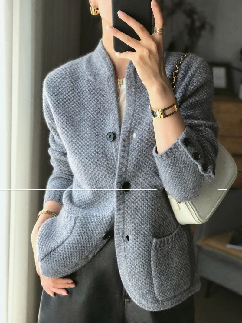 ノーカラージャケット 上品な編み地が魅力のツイードノーカラージャケット