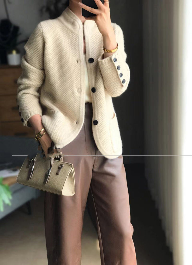 ノーカラージャケット 上品な編み地が魅力のツイードノーカラージャケット