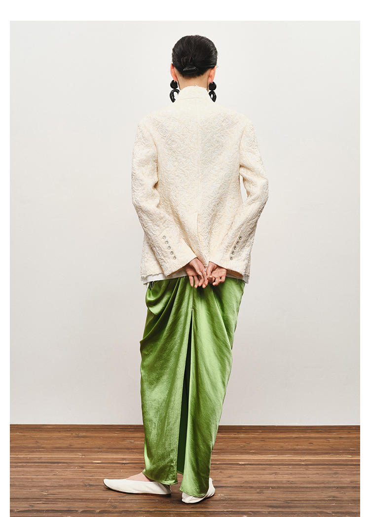 ノーカラージャケット 花刺繍入りノーカラーリボン調ジャケット