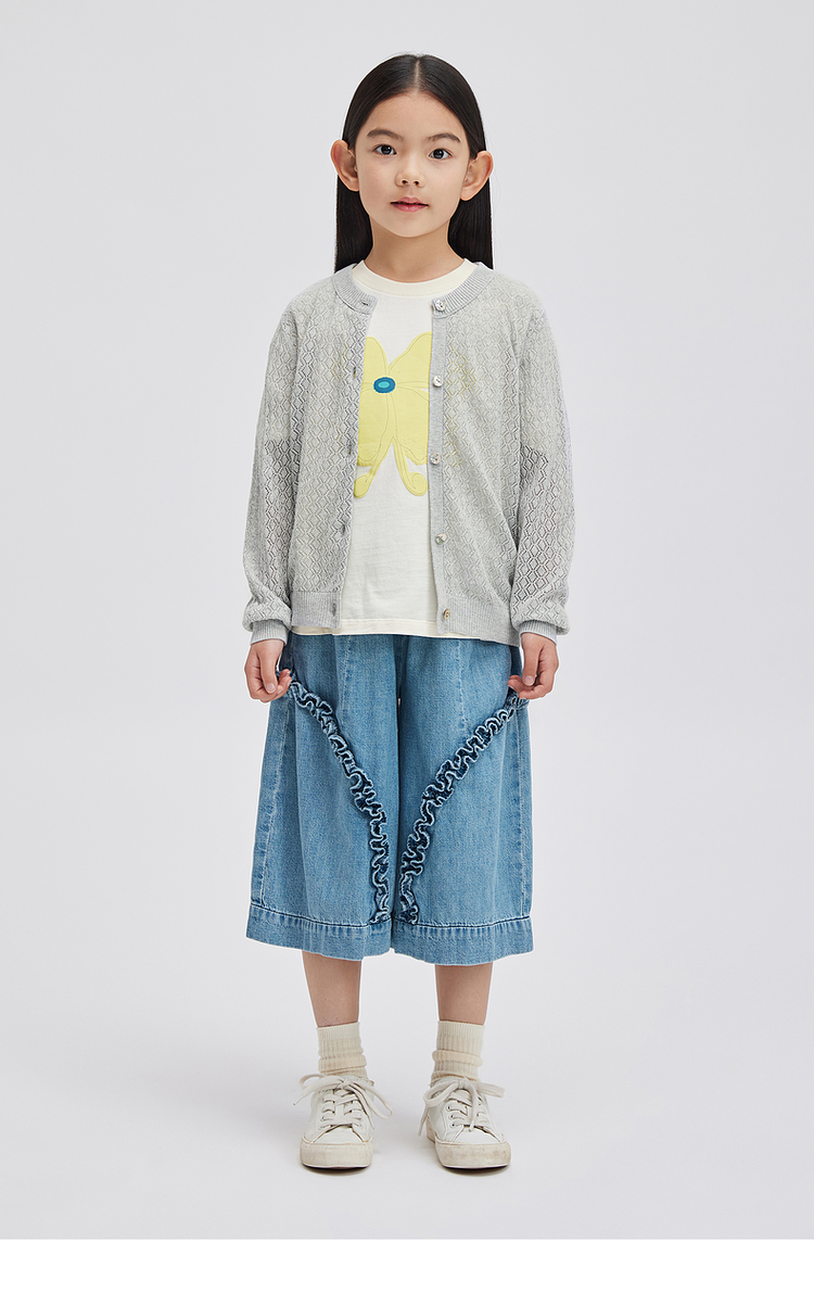 ノーカラージャケット ノーカラージャケット 透かし編み子供用リネンカーディガン