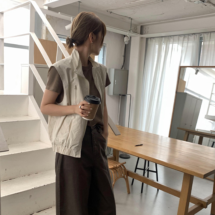 ノーカラージャケット シンプルノーカラージレベスト