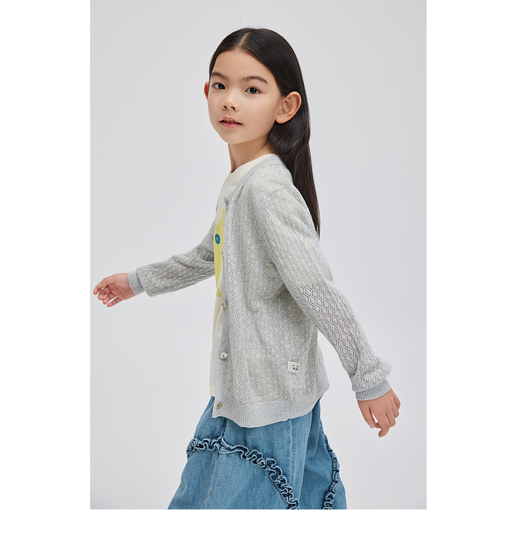 ノーカラージャケット ノーカラージャケット 透かし編み子供用リネンカーディガン