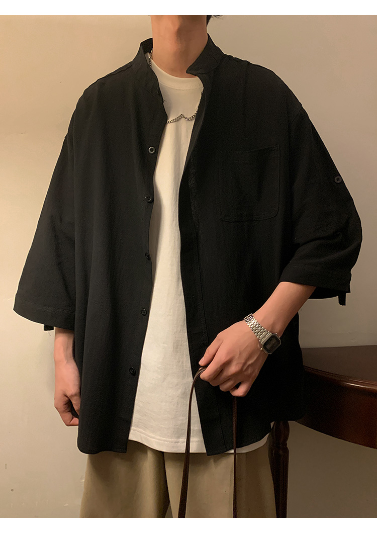 ノーカラージャケット 風合い豊かな立ち襟シャツ