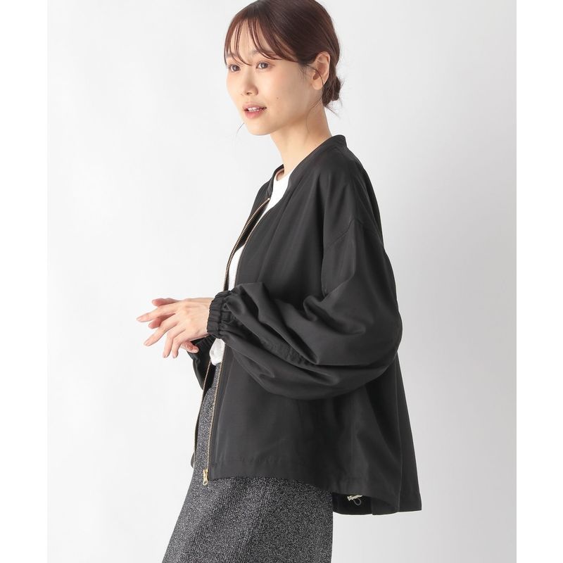 ノーカラージャケット ノーカラージャケット ゆったりシルエット麻混ブルゾン