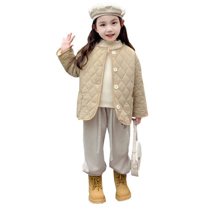 韓国子供服キルティングノーカラージャケット防寒裏起毛