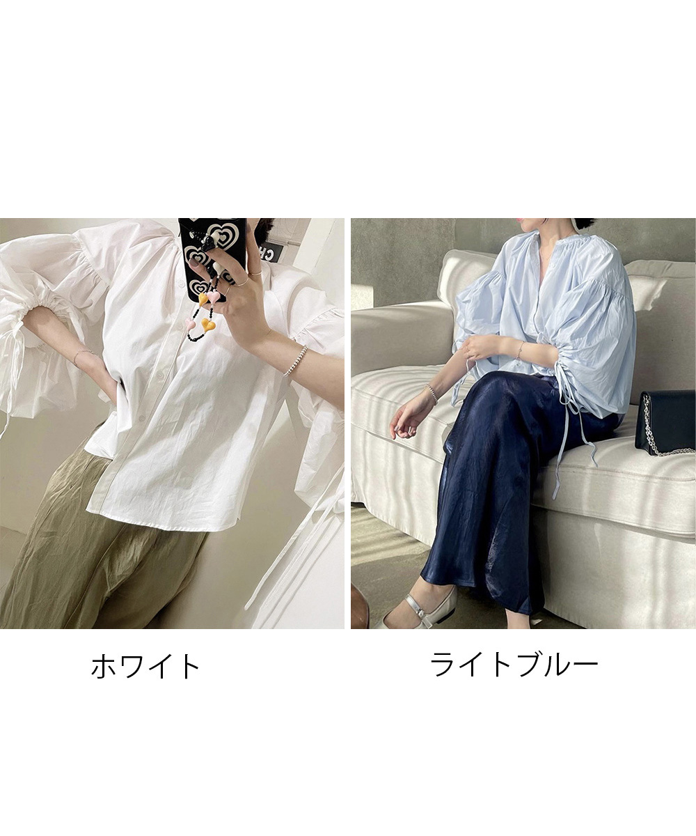 ノーカラージャケット リネン素材 ボリューム袖ブラウス