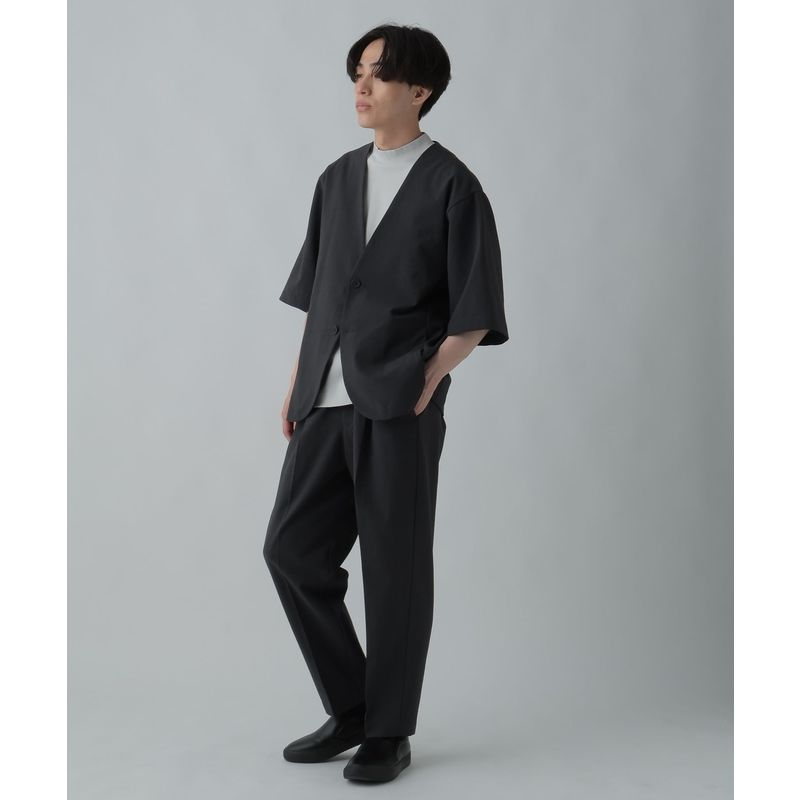 ノーカラージャケット ノーカラージャケット 涼やか五分袖リネンノーカラー