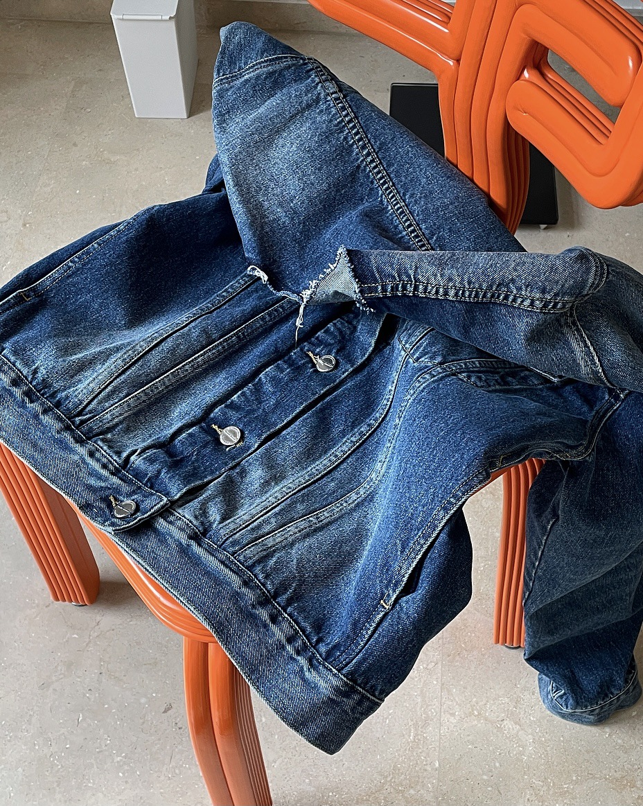 ノーカラージャケット クラシックゆったりデニムジャケット