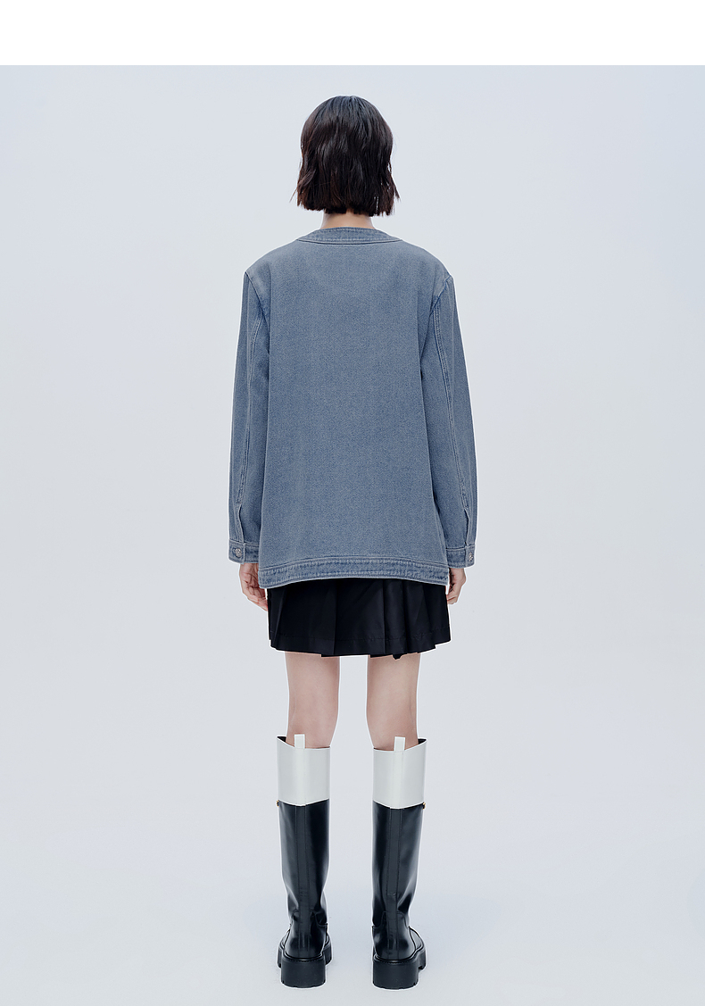 シンプルデニムノーカラージャケット