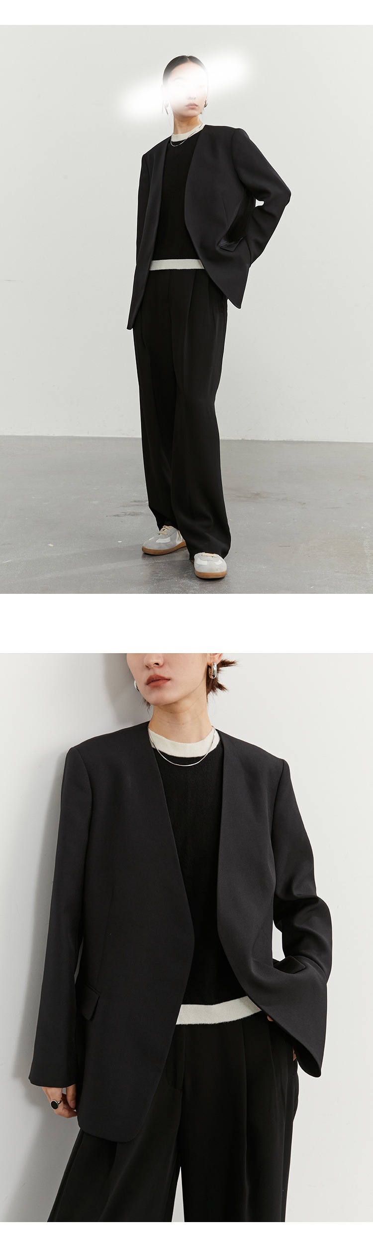 ノーカラージャケット シンプルノーカラーカッティングジャケット