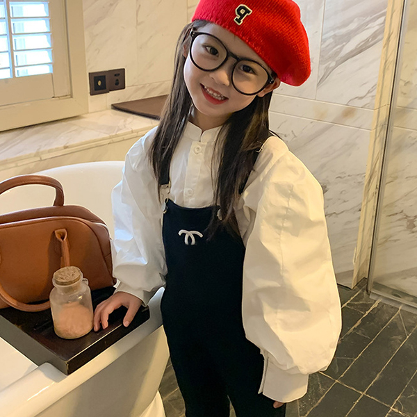ノーカラージャケット 韓国子供服 リネン風 パフスリーブ ブラウス 女の子