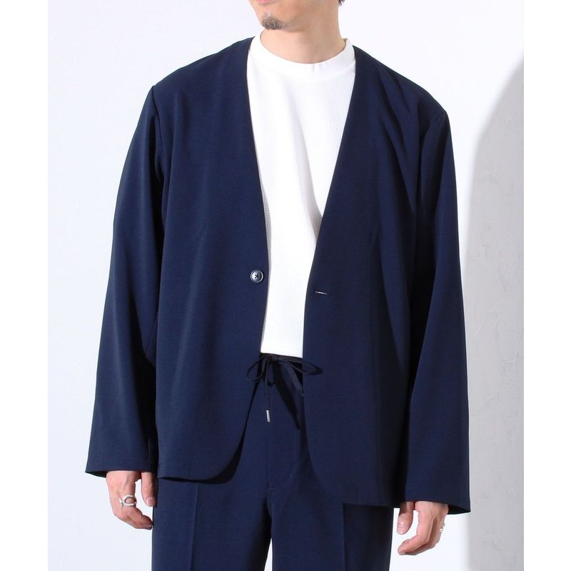 ノーカラージャケット 風薫る麻混ノーカラージャケット