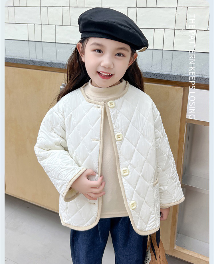 韓国子供服キルティングノーカラージャケット防寒裏起毛
