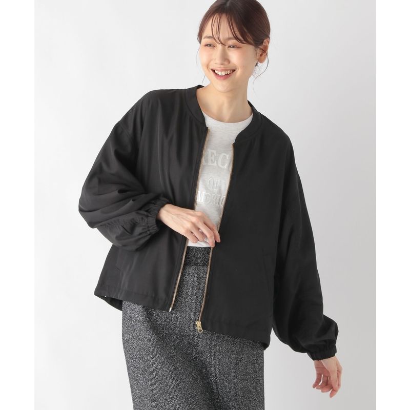 ノーカラージャケット ノーカラージャケット ゆったりシルエット麻混ブルゾン