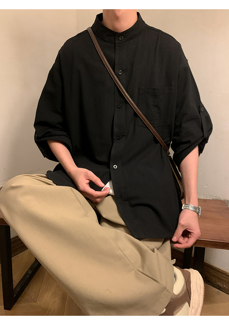 ノーカラージャケット 風合い豊かな立ち襟シャツ