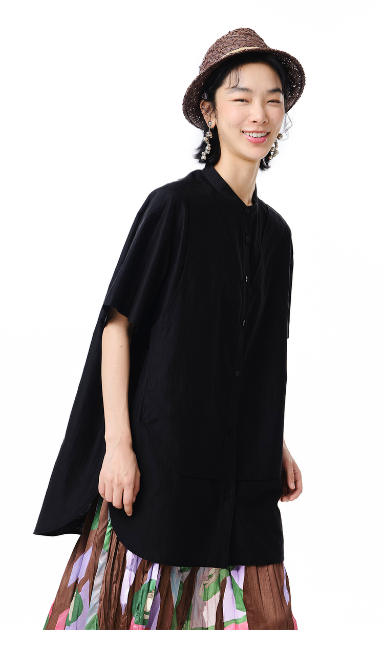 ノーカラージャケット 麻混紡 涼風半袖ノーカラージャケット