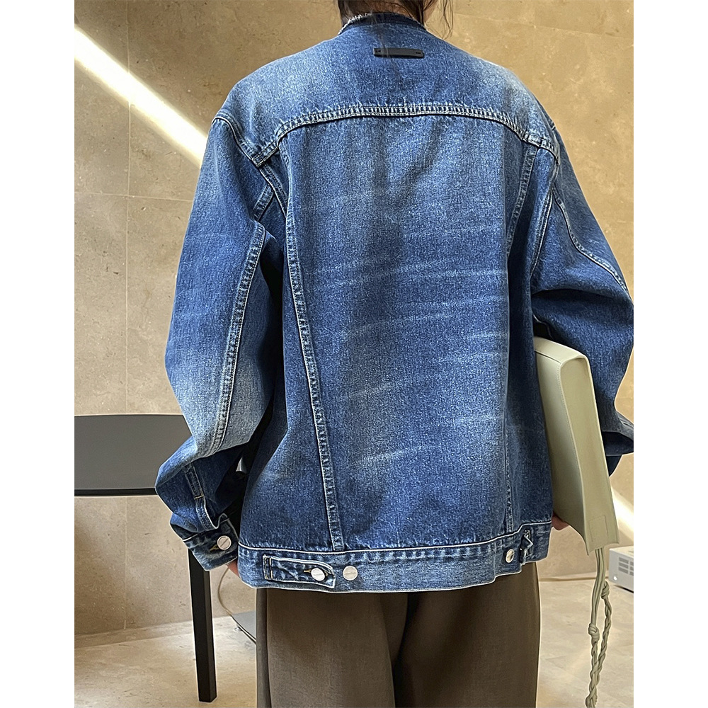 ノーカラージャケット クラシックゆったりデニムジャケット
