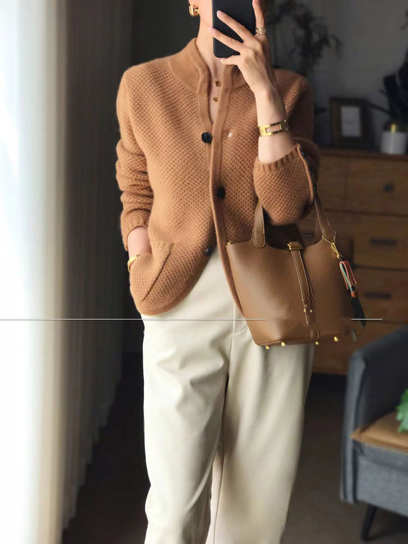 ノーカラージャケット 上品な編み地が魅力のツイードノーカラージャケット