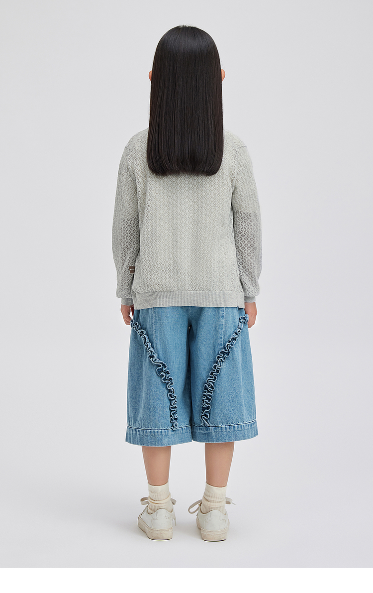 ノーカラージャケット ノーカラージャケット 透かし編み子供用リネンカーディガン
