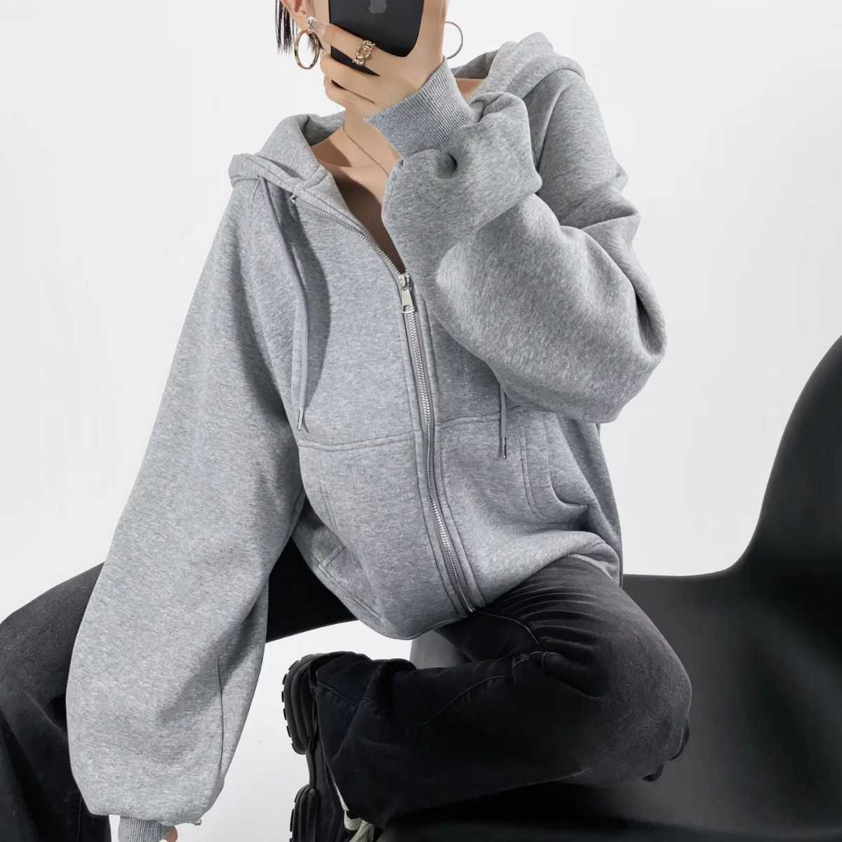 レディースパーカー ふんわりシルエットジップパーカー