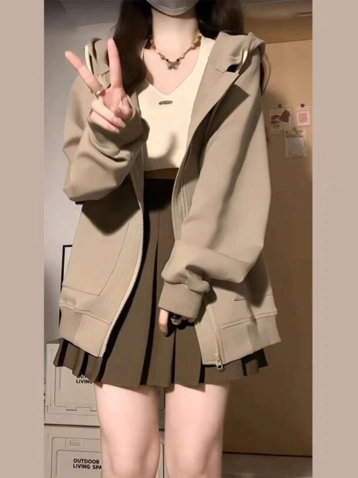 レディースパーカー ゆったりカジュアルジップパーカー