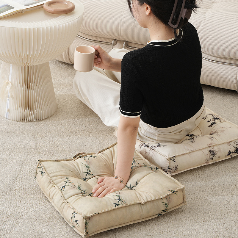 ソファクッション 竹の葉模様厚手ふかふか座布団