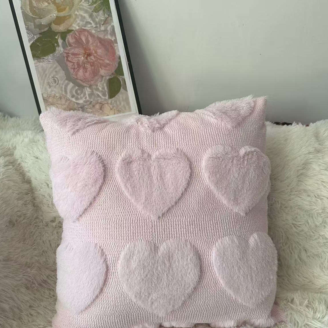 ソファクッション ふわもこハート柄クッション